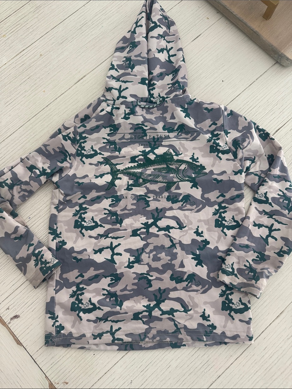 Prodoh kids Long Sleeve Camo Hoodie - Gray & Green Bigeye Tuna